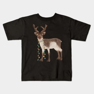 Red Nosed Reindeer Art Kids T-Shirt